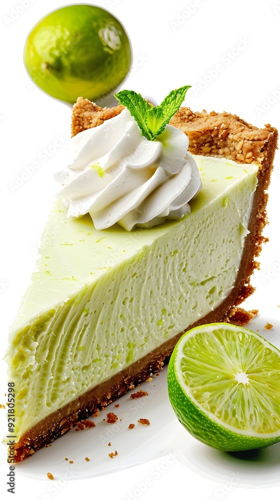 Poster delightful key lime pie with graham cracker crust on white background