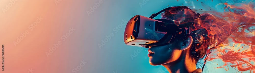 Aufkleber person wearing vr headset participating in virtual art workshop learning new techniques and creating