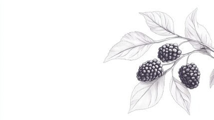 Line art mulberry illustration, minimalist hand-drawn style, white background, focus on natural elegance