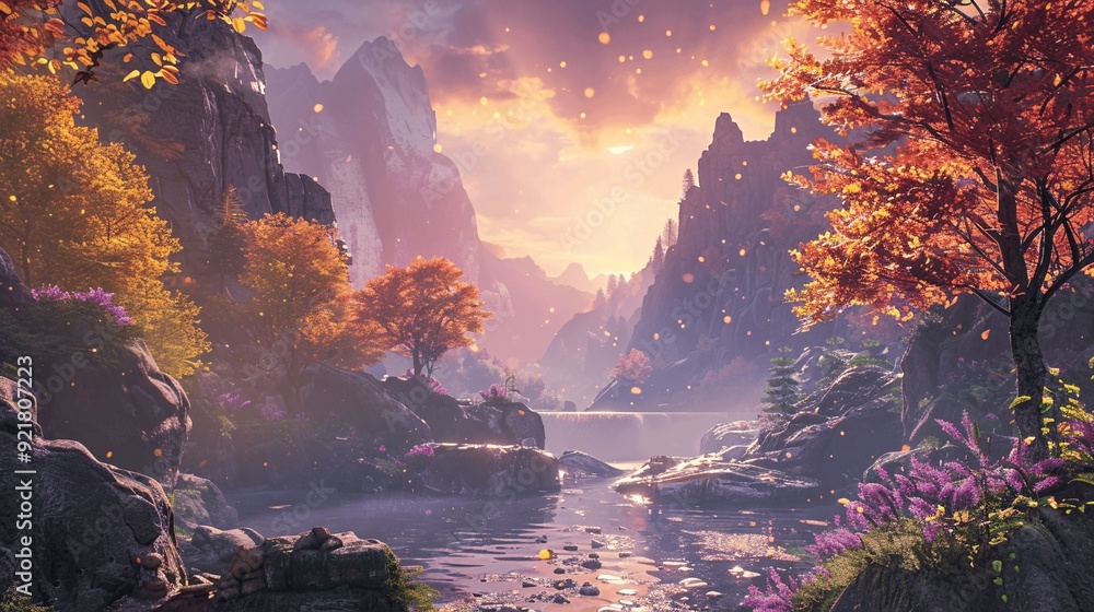 Poster ethereal setting in a magical forest with glowing, enchanting elements and a serene atmosphere