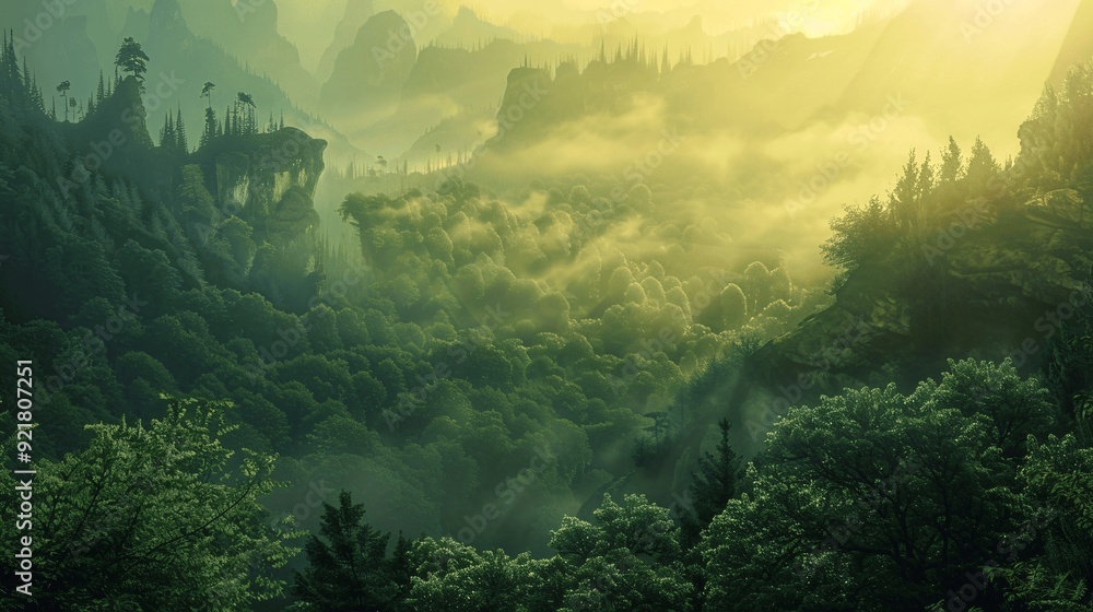 Poster ethereal setting in a magical forest with glowing elements and a serene, enchanting atmosphere