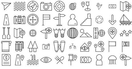 Mega Set Of Vector Fun Holiday Outline Isolated Silhouette Solid Icons With Position,Location,Adventure,Area,Guidance Vector Icon Set Linear Pictogram Pack