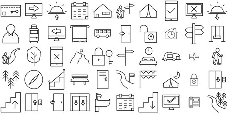 Mega Set Of Vector Fun Holiday Outline Vector Symbols Apps, Websites Ui Designs Suitable For Guidance,Position,Location,Adventure,Area Pictograms And Infographics Design Elements Vector Illustration