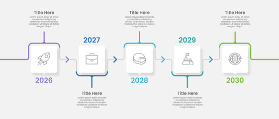 Business Infographic Timeline. 5 Steps to Business Operation Plan for Success. Presentation, Milestone, Marketing, Planning and Annual Report. Vector illustration.