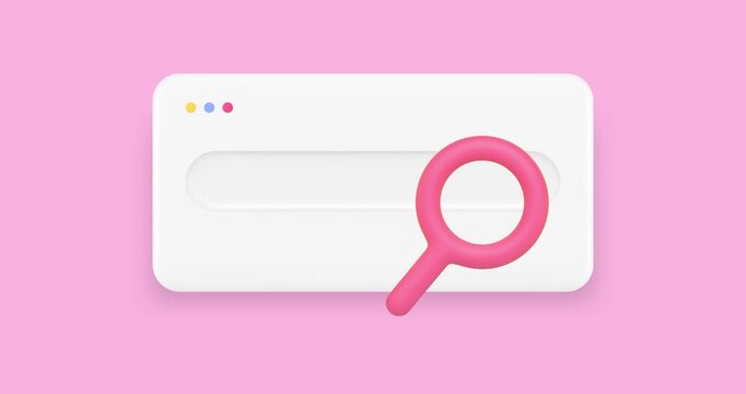 Internet browser search tab navigation interface menu 3d icon animation loop. Online browsing cyberspace global address panel with magnifying glass web site SEO optimization