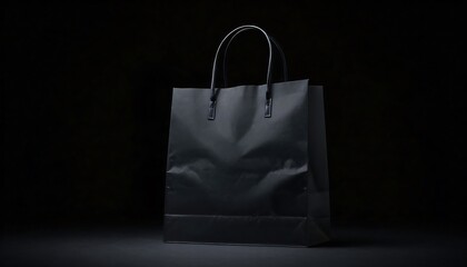 Black paper glossy shopping bag mockup with black handles.11