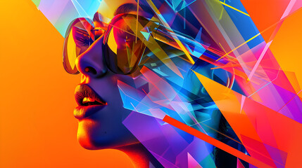 Abstract Illustration of a Woman's Face with Geometric Shapes