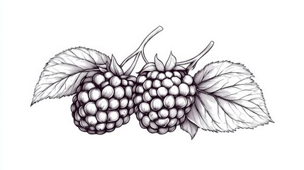 Mulberry cluster, minimalist line drawing, hand-drawn style, white background, focus on simplicity and elegance