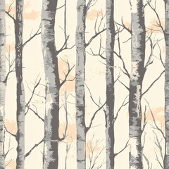 Fototapeta premium Seamless pattern of pastel birch trees with subtle greys and light beiges