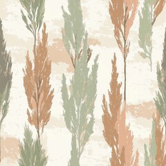 Seamless pattern of pastel cypress tree textures with muted greens and light brownss