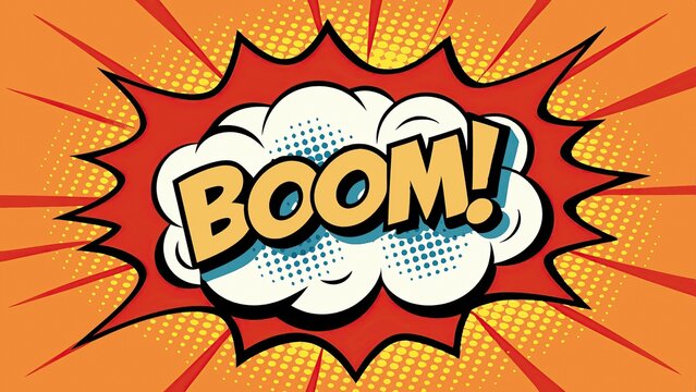 Comic book style boom explosion with red and orange background