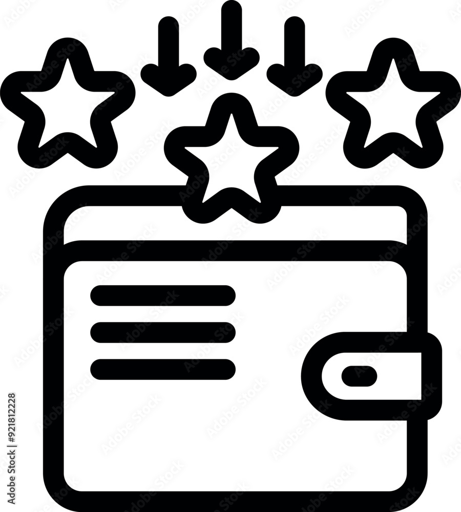 Poster line icon of a wallet with five stars rating falling down from above