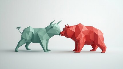 Green bull overpowering red bear, market rally concept, 3D illustration