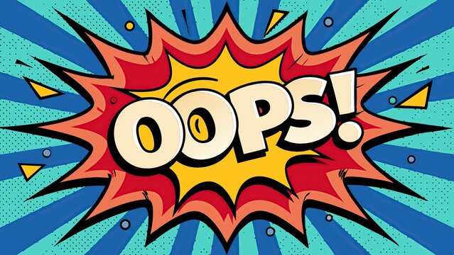 Comic book style oops explosion on blue background