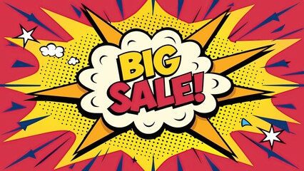 Fototapeta premium Comic book style big sale announcement with colorful explosion