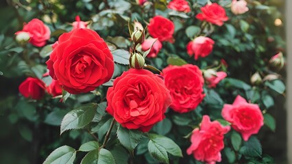 Obraz premium red roses in garden