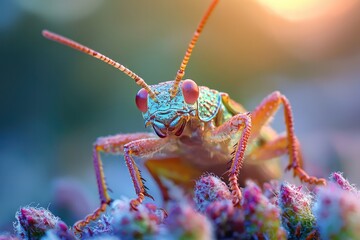 Macro shot of a beautiful closeup of a bright and colorful insect