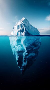 Underwater view of iceberg in the ocean, vertical shot