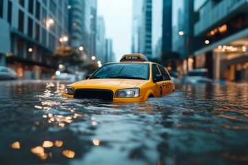 Taxi Stuck in Floodwater.