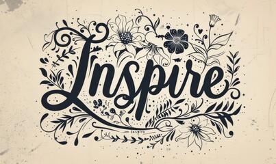 Inspire - motivational message with floral decorations. Modern calligraphy inspirational text.