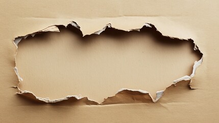 Ripped Cardboard Background with Torn Paper Opening for Text or Design