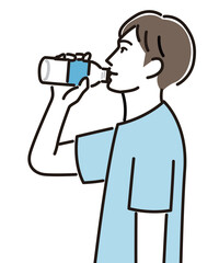 水分補給する男性の横顔