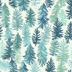 Obraz premium Seamless pattern of pastel pine tree textures in muted blues and greens