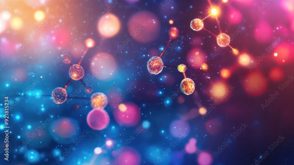 Poster vibrant lights on a cellular science backdrop, featuring space for text addition