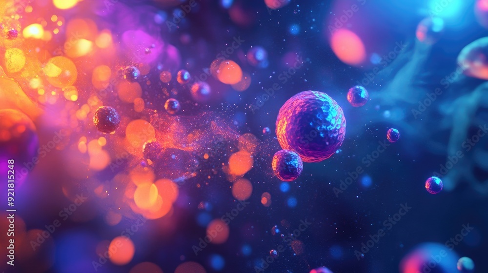 Poster vibrant lights on a cellular science backdrop, featuring space for text addition