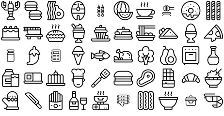 Set Of Linear Gastronomy Icons Web Header Banner Design Containing Dessert,Food,Bakery,Vegetarian,Sweet Business Infographic Elements Logo Vector Illustration