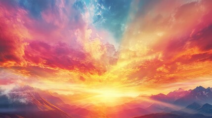 Fototapeta premium Vibrant sunrise colors spreading across the sky, symbolizing spiritual awakening and the power of faith