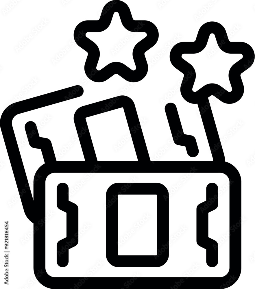 Poster line icon of a credit card with stars appearing above it, representing a bonus or rewards program