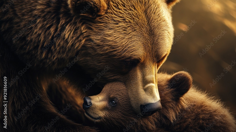 Poster A Grizzly Bear Mother Nurturing Her Cub