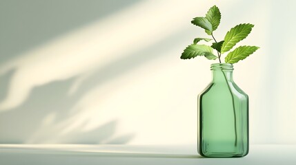 Tranquil Peppermint Essential Oil in Minimalist Glass Bottle on White Background