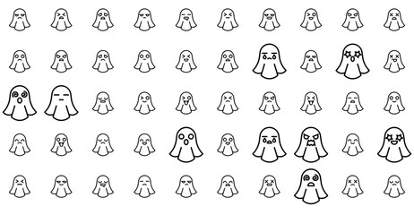 Set Of Ghost Icons Collection Isolated Silhouette Solid Icons Including Sad,Emoticon,Expression,Halloween,Ghost Set Vector Flat Line Icons