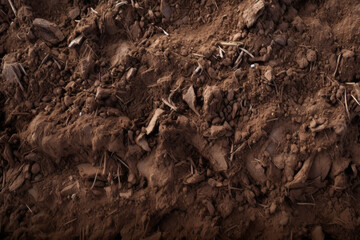 Fototapeta premium Processed collage of underground brown soil layer material texture. Background for banner