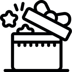 Line art icon of a gift box being opened to reveal a surprise