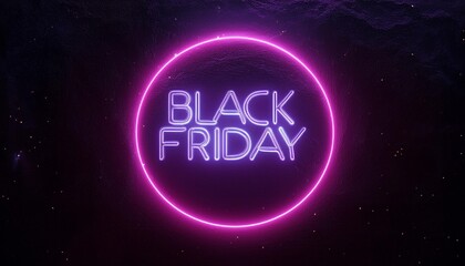Obraz premium Bright neon sign featuring the text 'Black Friday' in a circular design, perfect for promotions and sales events.