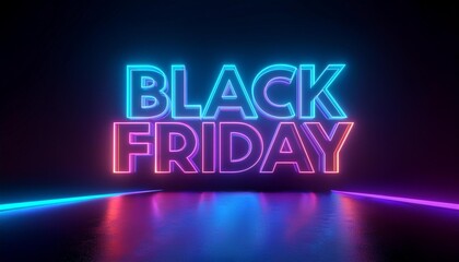 Fototapeta premium Vibrant neon lights display the words 'Black Friday' in a modern design, perfect for promotional materials and advertising.