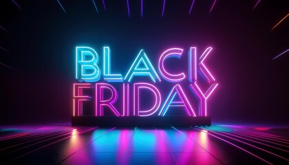 Vibrant neon lights showcase 'Black Friday' in a modern and stylish design, perfect for sales and promotional events.