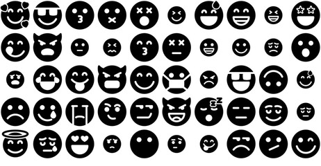 A Collection Of Glyph Emoji Icons Silhouette Vector Logo Design Containing Mood,Sad,Emoji,Expression,Emotion Vector Illustration Linear Pictogram Pack