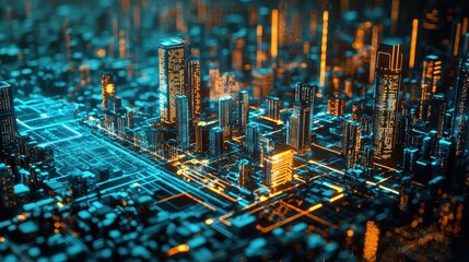 Futuristic Cityscape with Neon Lights