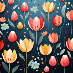 Charming Repeating Tulip Design with Whimsical Art for Kids