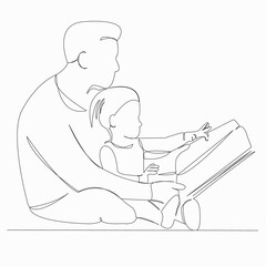 One continuous single drawn line art doodle book, father, family, dad, daughter. isolated image hand-drawn contour on a white background