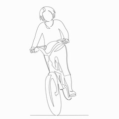 One continuous single line art doodle drawing image, bike, bicycle, girl, people, ride. isolated image hand-drawn contour on a white background