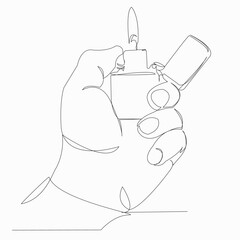 One continuous single line art doodle drawing continuous, lighter, flame, fire, hand, light. isolated image hand-drawn contour on a white background