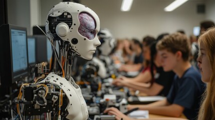 Fototapeta premium Humanoid Robot in a Classroom Setting.