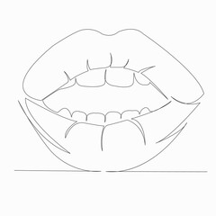 One continuous single drawn line art doodle lip, mouth, beautiful, beauty, female . Isolated hand-drawn outline image on white background.