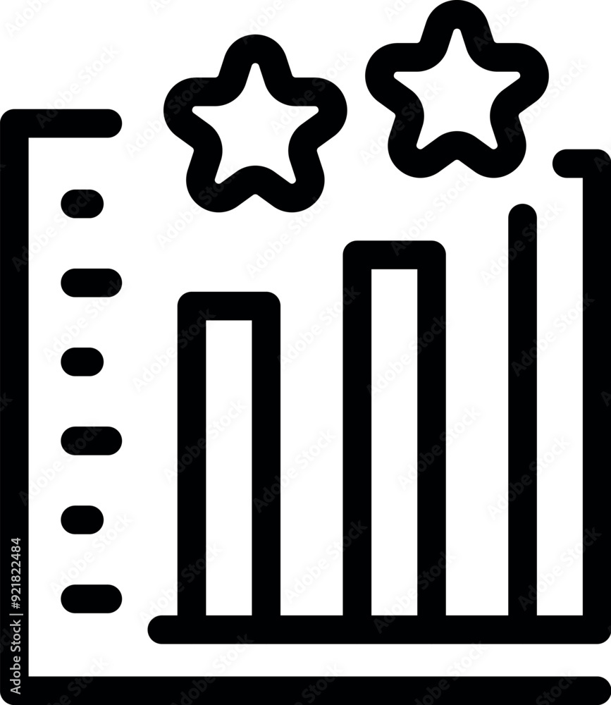 Poster simple bar chart is showing a growing business with two stars representing success