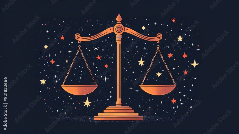 Canvas Prints Balanced cosmic justice scales with stars in flat design law fairness and equilibrium in the universe